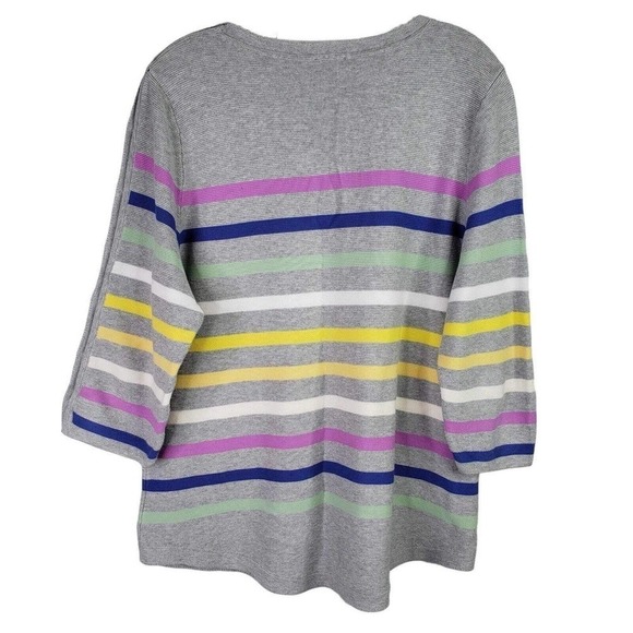 Talbots Sweater Women's XLP Gray Striped 3/4 Sleeve Sweater Cotton Rayon - Picture 3 of 7